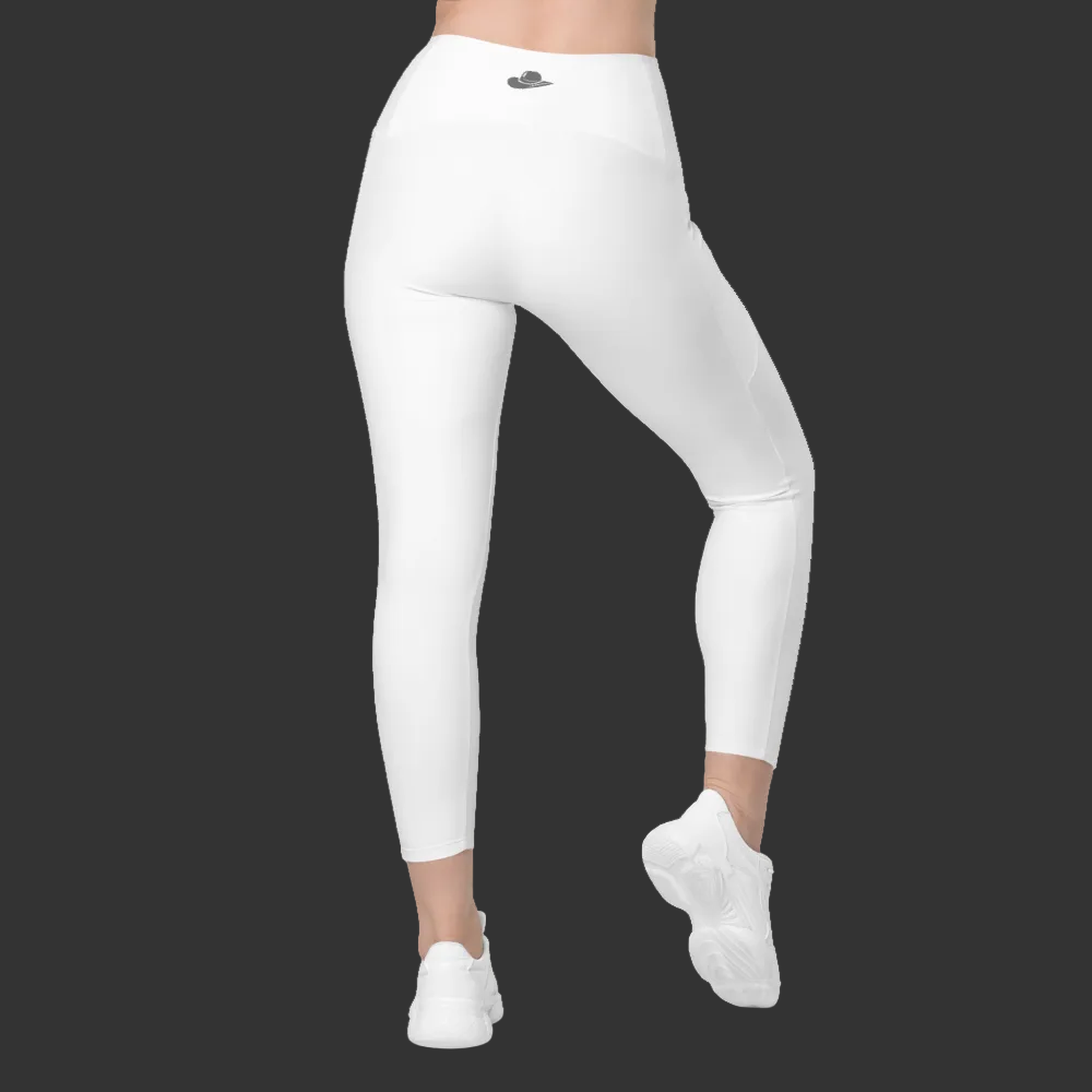 White leggings worn by a person on a white background